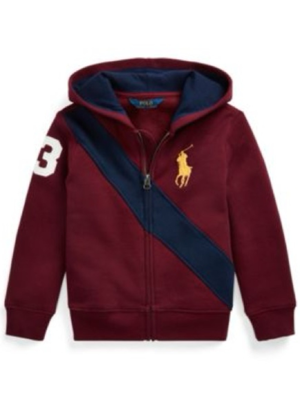 Polo Ralph Lauren Hoodie Youth Small 8 Maroon Navy Full Zip Big Pony 3 Patch